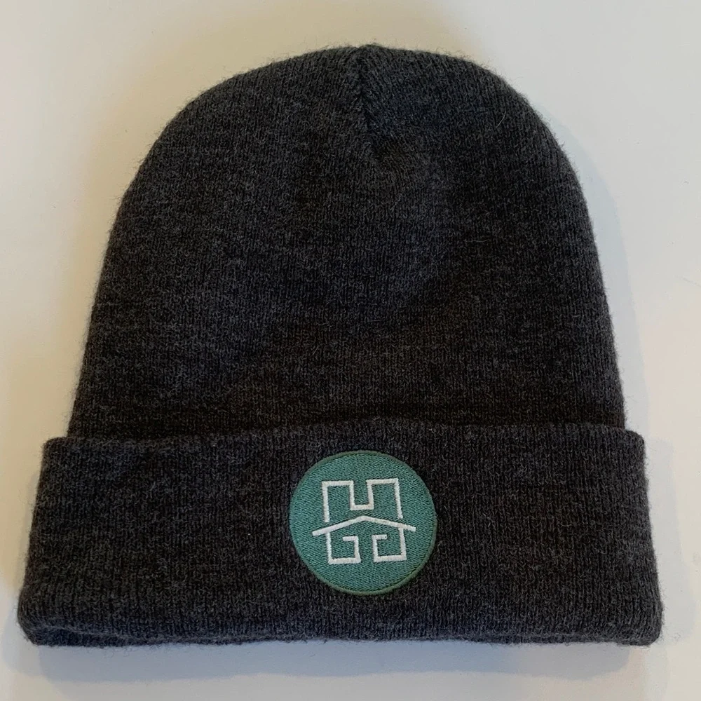 Dark Gray Knit Beanie Winter Hat with House Logo Men’s or Women’s